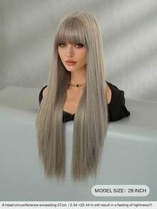NAMM 28Inch Extra Long Straight Grey Wigs For Women Gorgeous Nature Looking Wigs With Full Bangs,High Density Fluffy Synthetic Heat Resistant Fiber Hair,Goth Costume Wig For Anime Cosplay Wear, Music Festival Party Use - 灰色 - 查看 3