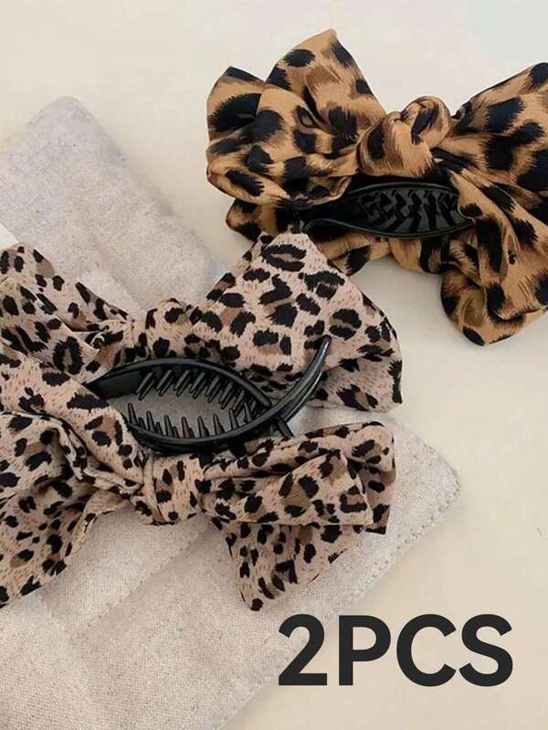 1 pieza Pinza de pelo con lazo de estampado de leopardo, multifuncional para uso diario (Beige/Café), pinza de pelo práctica, sujetador de moño/cola de caballo elegante, accesorio de pelo elegante, nuevo diseño, decoración de felpa de alta gama, pinza de pelo para media trenza con resorte en la parte superior, accesorios para el cabello, accesorios para el cabello de mujer, otoño