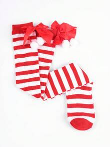 1 Pair European & American Style Christmas Striped Thigh High Socks For Women - Party Outfit, Surprise Gift