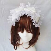 ​​Tea Party Confession Handmade Lace KC Lolita Big Bow Headband Lolita Daily Afternoon Tea Hair Accessory Best Friend Date Gift​​ - 酒紅色 - 查看 4