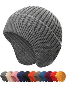 2 Pieces /1 Piece Winter Men Women Winter Running Cycling Hat With Ear Flaps Snow Thermal Warm Knit Skull Cap Windproof Cold-Proof - Multicolor - View 9