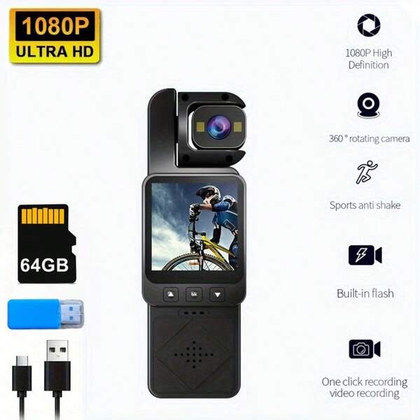 Wearable Action Camera With 1080P HD Video, Built-In Flash, One-Touch Recording, USB Dual Charging, Long-Lasting Lithium-Polymer Battery, Compact Clip-On Design For Cycling, Vlogging, Surveillance, Travel - Compatible With Smartphones/Tablets (No SD Card Included) - Ideal For YouTubers, YouTubers, And Content Creators, Vlogging Setup, Lightweight Recorder, Reliable Performance, Portable Recorder, Outdoor Adventurers