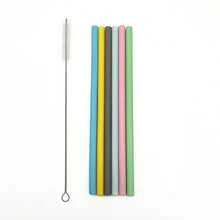 1 Set Reusable Silicone Straws With Cleaning Brush, High Temperature Drinking Straws For Coffee, Bubble Tea, And Outdoor Camping, Straight And Bent Styles Available - 彩色 - 查看 10