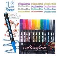 1pc 8/12/24 Colors Double-Line Outline Pen, Waterproof Quick-Dry Cartoon Children's Glitter Colored Pens, Dual-Color Fluorescent Highlighter Metallic Marker Pens For Painting, Cardmaking, Crafts | Art Supplies | Ideal For Canvas, Rock Painting, Wood, DIY Handicrafts, Inspiring Imagination And Creativity - Double-ended Outline Pen - View 7