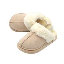 Pantuflas de casa para niños con forro de peluche y calor - Modelo otoño-invierno, suela gruesa antideslizante de pelo falso de conejo, lindo zapatito de una sola pieza para bebés, perfecto para el hogar y salir. - Beis - Ver 3