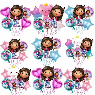 Conjunto de 1 Balão Digital para Festa de Aniversário com Tema de Casa de Bonecas Gabby e Gato - Decoração para Festa de Aniversário Infantil - Balão de Látex e Filme de Alumínio para Menina Gabby