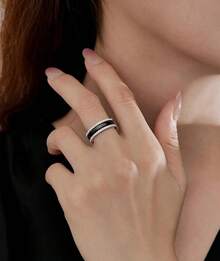 6mm White/Black Ceramic Rings Plus Cubic Zirconia For Women Comfort Fit Engagement Wedding Band Size 5-122025 - 6mm Black+Silver - View 7