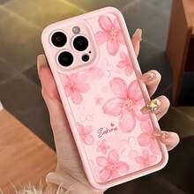1 pieza Funda de teléfono a prueba de golpes con cobertura total, con patrón de flores y letras en degradado rosa, compatible con iPhone 11 12 13 14 15 16 Pro Max - Multicolor - Ver 4