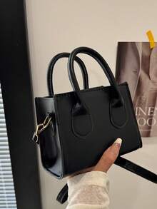 حقيبة يد نسائية أنيقة بلون أحادي منسوجة بطراز كاجوال كوليج أنيق