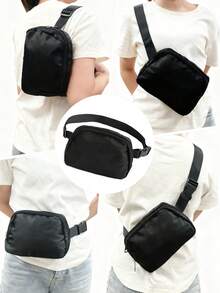 两件套男女通用时尚简约针织帽和腰包套装，休闲百搭防风保暖无檐帽，户外便携收纳斜挎包，适合秋冬季日常户外时尚搭配，是男女冬季服装的绝佳礼物之选。 - 黑色 - 查看 6