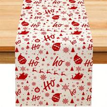 Ein Set aus Leinen-Tischläufer mit Weihnachtsthema, mit Mustern wie rotem Weihnachtsmann, Rentier-Design, Schneeflocken-Dekoration und strapazierfähiger rechteckiger Polyester-Tischdecke für Weihnachtsdekoration. Geeignet für ländliche Feiertagsdekoration, in verschiedenen Größen erhältlich, passend für Esstische - Verschiedenfarbig - Übersicht 14