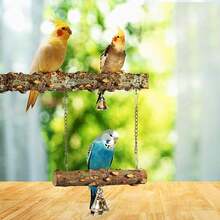Lyyxjsltd Bird Platform Stand Wooden Parrot Toys Swing Hanging Wood Bird Cage Toys With Swing Bell Small Parrot Chewing For Love Birds Small Parakeets Cockatiels