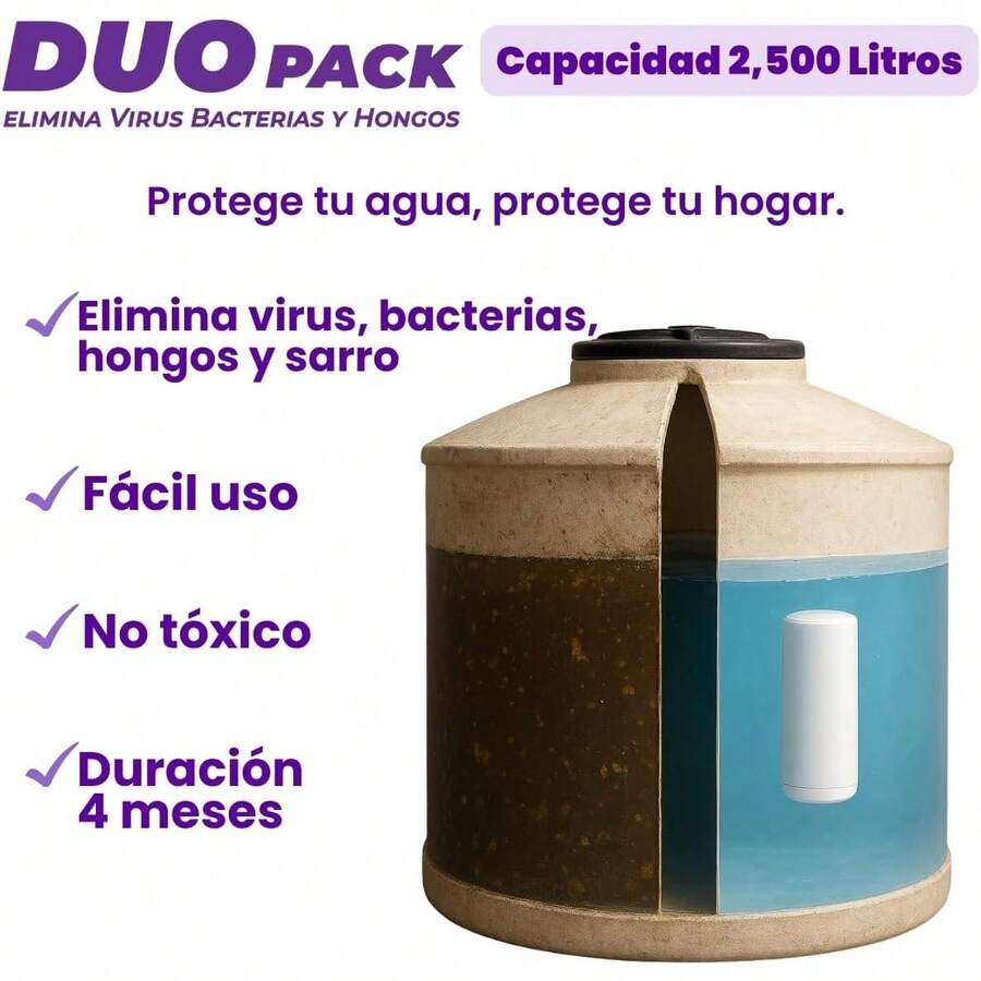 TechnoSar Sistema Dúo Antisarro y Desinfectante para Tinacos Cisternas o Cualquier Depósito de Agua Suavizador de Agua Capacidad de 1100 a 2500 Litros No Necesita Instalación - 1 - Ver 1