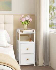 HEXCELEN Bedside Table, Narrow Side Table With 2 Drawers, Narrow Bedside Table With Open Compartment, Space-Saving, Bedside Cabinet For Bedroom, Living Room, 35 X 27 X 60 Cm, White - trắng - Xem 3