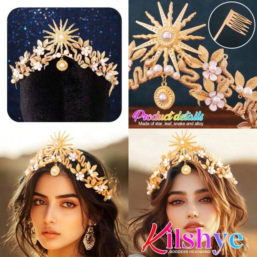 MX  Star Crowns And Tiaras Gold Snake Medusa Headband Leaf Goddess Costume Headpiece Hair Accessories For Women - 如圖 - 查看 1