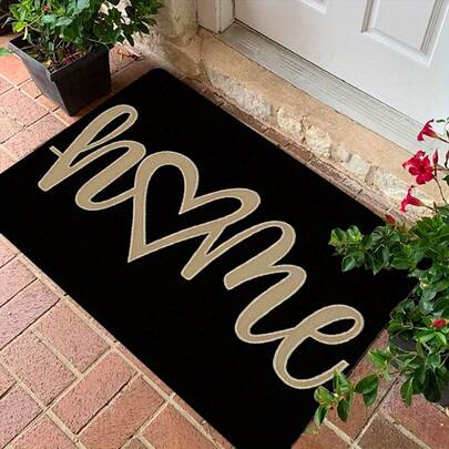 1pc Modern Welcome - Elegant HOME In Golden Letters, Non-Slip Backing, Soft Polyester Indoor/Outdoor Door Front Door, Porch, Patio - Housewarming, Holiday Decor (Black Background), Welcome Front Door, Porch Accessory, Stylish Doormat, Highquality Fabric, Decorative Doormat, Interior Decorators