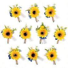 TingeTime Boutonniere para hombres boda novio y mejor hombre para ceremonia de boda aniversario cena formal y matrimonio rustico de primavera girasol y azul real - Girasol azulreal - Ver 1