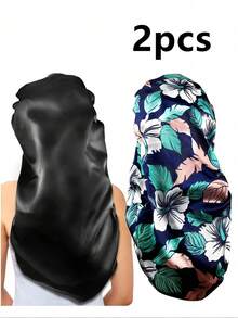 三件套长款丝滑缎面睡眠帽，适用于卷发、长辫子和脏辫，可用于头发护理、旅行、美发产品、美发工具、美发用品、理发师、理发配件、理发店、美发设备 - 彩色 - 查看 6