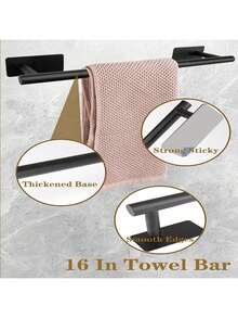 Juego de 6 piezas de toallero de baño sin perforación, anillo para toallas, portarollo de papel higiénico, gancho para abrigos y sombreros, juego de ganchos de pared montados - Negro - Ver 19