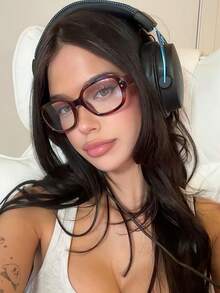 1pc Square Retro Small Frame Fashion Glasses Frame Transparent Glasses Retro Personalized Fashionable Simple Glasses Frame Transparent Glasses - Red Leopard Print - View 2