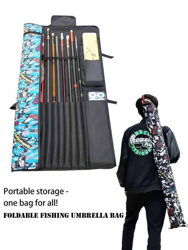 1pc Portable Fishing Rod Storage Bag, Lightweight & Easy To Carry, Large Capacity Fishing Tackle Bag, Collapsible Fishing Rod Bag