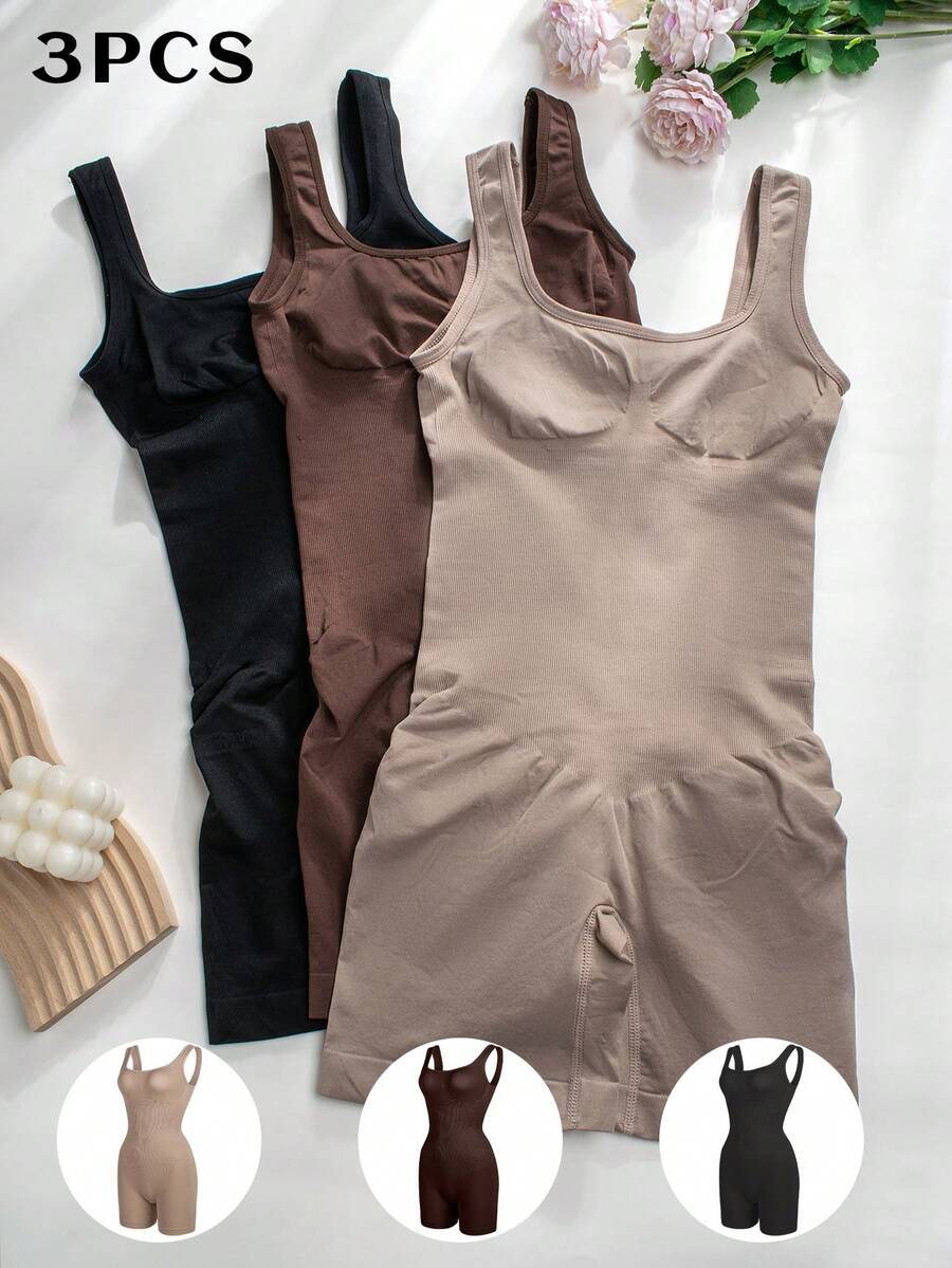 3PCS Shaping Mid Thigh Shapewear Bodysuit Body Shaper Bust&Butt Lifter-Tummy Waist Thigh Control - 紅色 - 查看 1