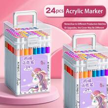 Estuche de almacenamiento para bolígrafos de marcador acrílico, lavable, no transparente, de secado rápido, para estudiantes, artistas, manualidades, pintura a mano, vuelta al colegio - Multicolor - Ver 16