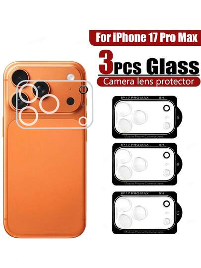 3 paquetes compatibles con protector de lente de cámara para iPhone 17 Max, accesorios de cámara de vidrio templado HD transparente, cubierta de pantalla resistente a los arañazos de dureza 9H, compatible con carcasa [no afecta las tomas nocturnas]