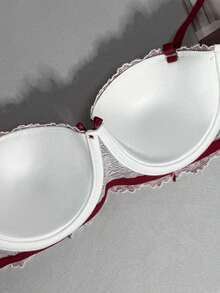 女士性感内衣，舒适百搭的轻薄衬垫钢圈文胸，性感法式红色蕾丝后背设计，适合小胸女性 - 紅色 - 查看 10