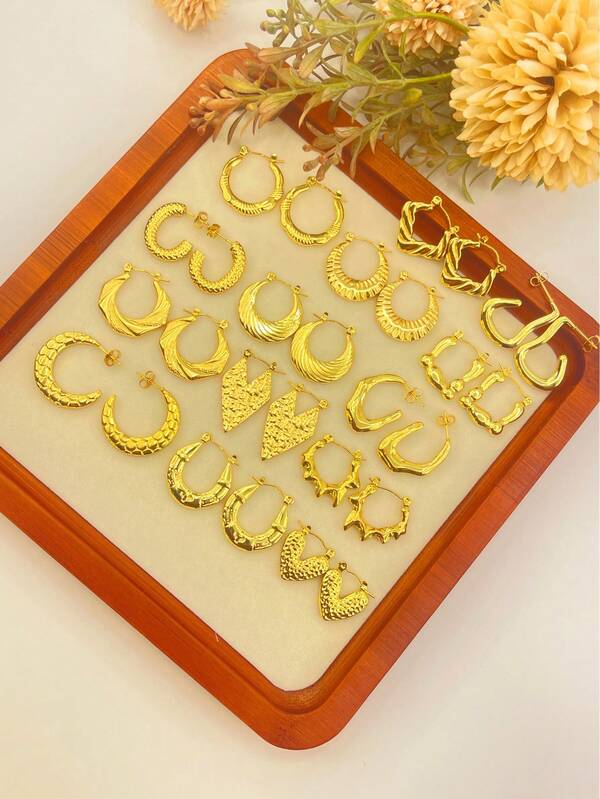 زوجان إلى 8 أزواج من أقراط الحلق الحلقية بأساليب متعددة للنساء، عصرية بسيطة وشخصية، من الذهب الأصفر عيار 18 قيراط وفولاذ مقاوم للماء، هدايا مثالية للاستخدام اليومي والحفلات - [شحن عشوائي للأنماط] هدية محظوظة