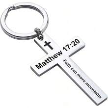 Llavero con versículo bíblico y cruz cristiana, llavero de cruz para hombres y mujeres con escritura religiosa, regalo de Navidad - Mateo 17:20 - Ver 7