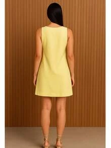 Women's A-Line Style Dress | Premium Tailored Fabric | Various Colors, Elegant And Modern With Pockets - Light Yellow - View 2