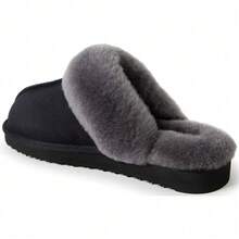 Women's Sydney Slippers, Genuine Shearling Suede Scuffs, Memory Foam Slip-In House Shoes - 黑色/灰色毛皮 - 查看 3