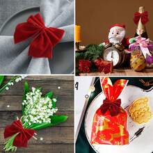 6-teiliges Set – Weihnachtsschleifen-Servietten – Flanell-Reifen – Festliche Serviettenschnallen – Rot – Serviettenringe