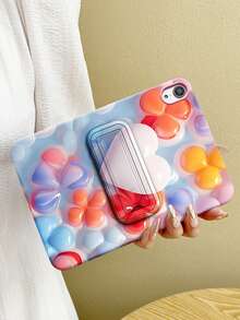 Custodia protettiva con fiori a forma di cuore colorati compatibile con Apple iPad Mini 6/7, Tab A7/A9, Pad 5/5 Pro, con texture morbida, supporto pieghevole e cover protettiva dipinta