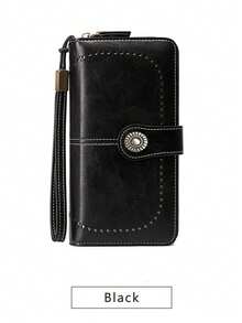 Cartera de embrague de moda 2025, cartera larga plegable vintage minimalista RFID de gran capacidad, cartera de mujer de unicolor con portacartas, cartera con cremallera multifunción con correa de muñeca, regalo para novia, madre, Halloween, Navidad