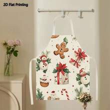 1PC 2D Flat Printed Snowman Gingerbread Christmas Holiday Style Apron For Home Cooking, Kitchen Wear, And Cooking Enthusiasts