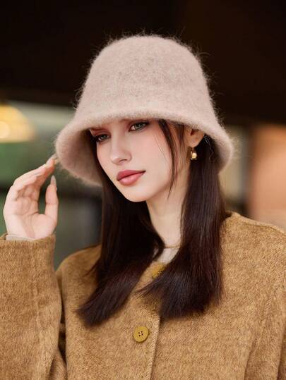 1pc Women's Bucket Hat, Knitted Hat, Fashion Versatile Bucket Hat, Warm Ear Protection, Suitable For Outdoor Walking, Skiing, Cycling, Shopping, Daily Wear, Autumn/Winter