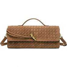 Suitable For Women Evening Woven Clutch Bag Casual Fashion Shoulder Bag Single Shoulder Handbag Vegan Leather Crossbody Bag - Da lộn màu nâu - Xem 1