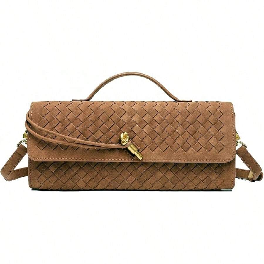 Suitable For Women Evening Woven Clutch Bag Casual Fashion Shoulder Bag Single Shoulder Handbag Vegan Leather Crossbody Bag - Da lộn màu nâu - Xem 1