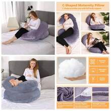 - Almohadas de embarazo - Almohada de maternidad en forma de U para mujeres embarazadas con funda extrable de terciopelo - Almohadas de embarazo de 55 pulgadas para dormir - Almohadas - Gris-C en forma + 55 pulgadas - Ver 1