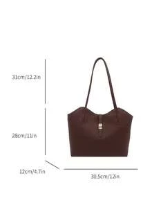 Contrast Color Lace-Up Shoulder Bag With Dual Handles, Suitable For Work Or School. Perfect For Graduate Students, Young Girls, College Freshmen To Seniors, And High School Students. - Coffee - View 6