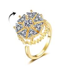 男女款坐立不安焦虑戒指旋转戒指缓解焦虑压力开口 CZ 花月亮星星防旋转戒指可调节