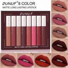 DUNUF 8pcs Matte Lip Gloss Set, Easy To Color, Long-Lasting, It Won't Stick To The Cup And Won't Fade, Moisturizing, Non-Stick, Rich Pigmentation, For All Skin Types, Mixed Color Palette, Ideal Gift For Women - 彩色 - 查看 1
