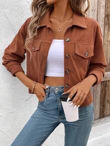 2025 Autumn/Winter Korean-Style Warm And Fashionable Coat, Corduroy Coat That Is Versatile And Suitable For Daily Wear, Elegant Appearance - 咖色 - 查看 1