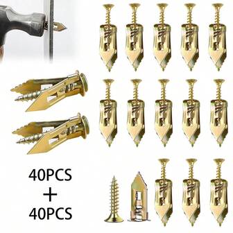 80-Piece Self-Drilling Drywall Anchor Kit, Galvanized Steel Wall Anchors & Screws (4X35mm), No-Drill Hole-Free Heavy-Duty For TVs/Shelves/Cabinets/Frames, 40 Anchors (0.47X1.18 Inches) + 40 Screws, Holds Up To 80 Lbs For TVs, Cabinets, Curtains, Bikes, Paintings & Floating Shelves