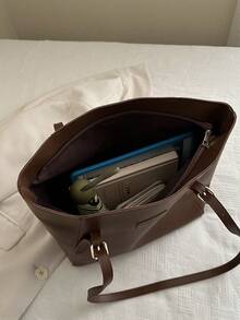 2024秋冬季大容量女士单肩包，简约百搭手提包，大学生背包，通勤手提包 - 棕色 - 查看 8