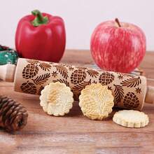 1pc 13.7-Inch Wooden Rolling Pin With Sunflower, Butterfly, Rose, Cherry, Flower Patterns, Suitable For Biscuit And Baking Imprint Molds, Great For Parties, Weddings, Festivals, Exhibitions And Gifts - Wood Color - View 12
