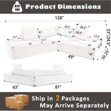 JULONGC 128"Minimalist Cloud Sectional Couch ,Modern Couches ,4-Seater ,No Assembly,Two Modular Sofa,Boucle Teddy Fabric, Upholstered , Anti-Wrinkle Fabric - 棕色 - 查看 7