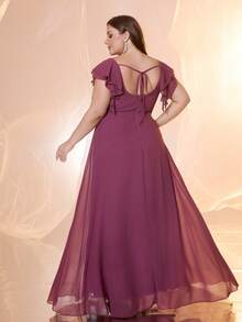 UNITHORSE Fabric Heart Collar Short Sleeve Slimming Backless Elegant Big Dress Dress Evening Gown With Bell Sleeves - Red Violet - View 2